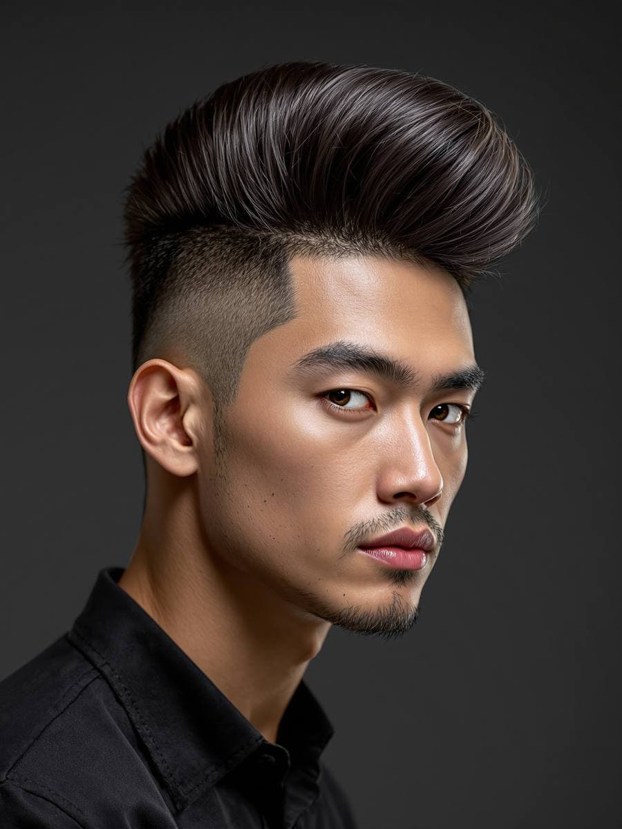Sharp pompadour with glossy finish