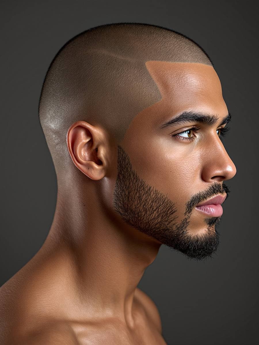 Bald fade with sharp line-up